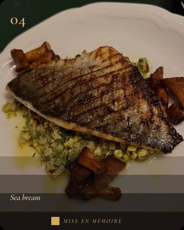 A share card showing course 04, sea bream, with the Mise en Mémoire wordmark
